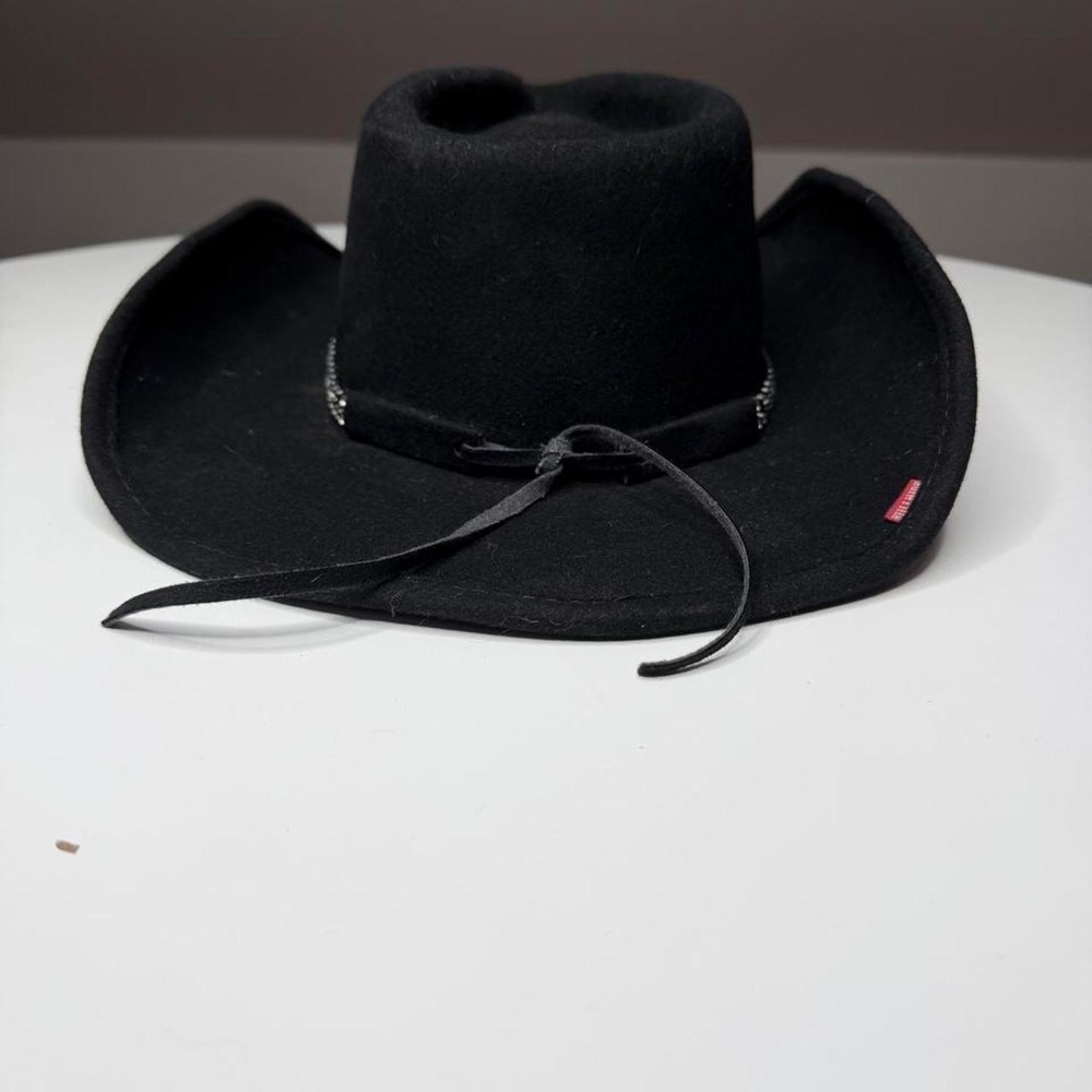 Bullhide Black Wool Western Cowboy Hat Rhinestone Crescent Moon Goth Western M - Picture 3 of 8